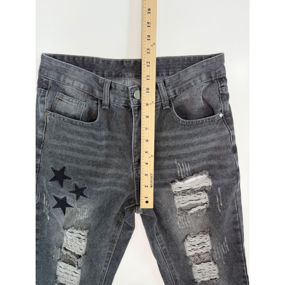 Unbranded Distressed Grey Star Patch Denim Jeans Size 30 Streetwear Y2K Grunge - Picture 6 of 10